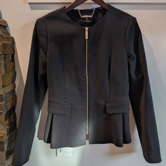 Ted Baker Zameli Peplum Black Blazer Size 2 OfficeChic quiet luxury preppy - Picture 3 of 16